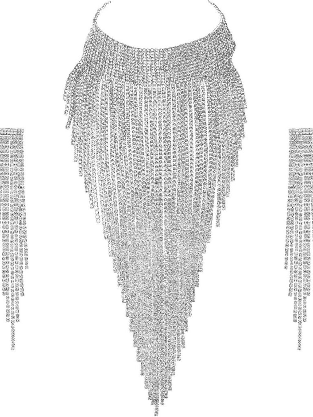Sparkly Rhinestone Choker Necklace & Long Chandelier Earrings Set for Weddings